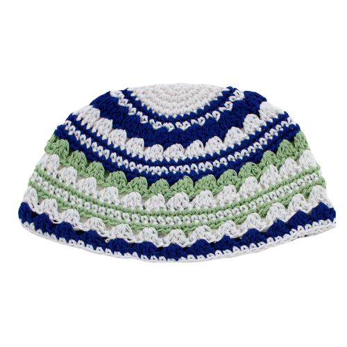 Frik Kippah 23 Cm- White-green-blue