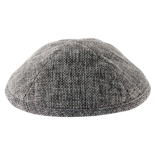 Linen Kippah 17cm- With Pin Spot- Dark Gray