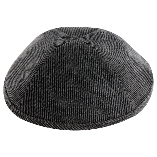 Corduroy Kippah 19cm- With Pin Spot- Dark Gray