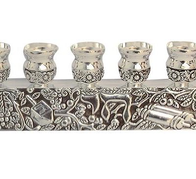 Elegant Nikel Menorah with Judaica Symbols 9x29 cm - Nickel