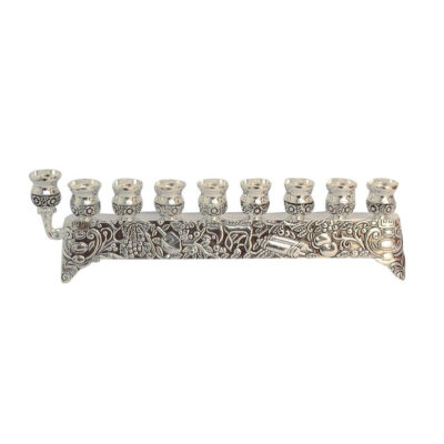 Elegant Nikel Menorah with Judaica Symbols 9x29 cm - Nickel