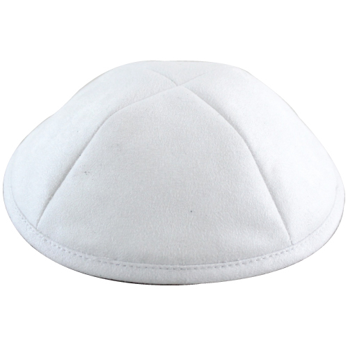 Ultra Suede Kippah 19cm- With Pin Spot- White