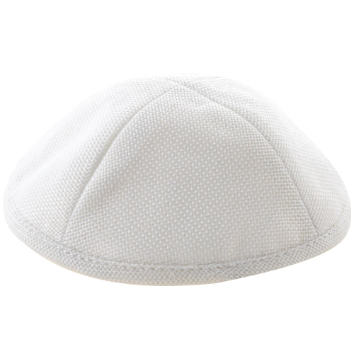 Linen Kippah 19 Cm- With Pin Spot- White