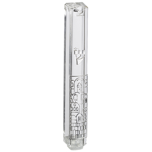 Plastic Mezuzah With  Rubber Cork 12cm-clear And Silver