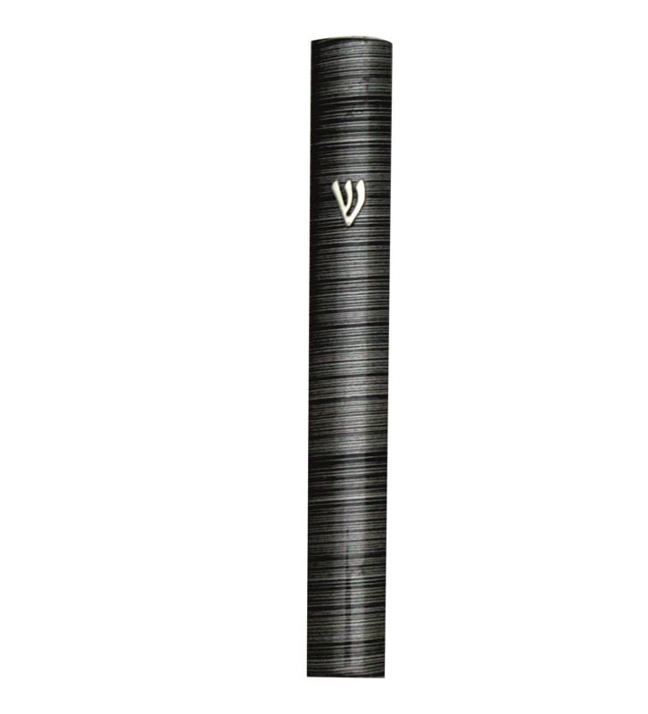 Aluminum Mezuzah 10 Cm-3d Metallic  Gray & Black Striped Design- Special Profile