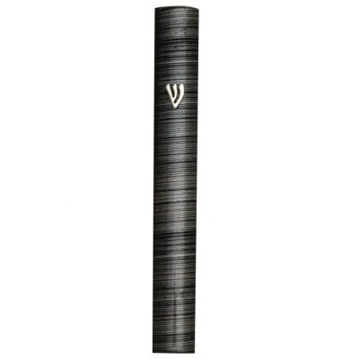 Aluminum Mezuzah 15 Cm-3d Metallic Gray & Black Striped Design- Special Profile
