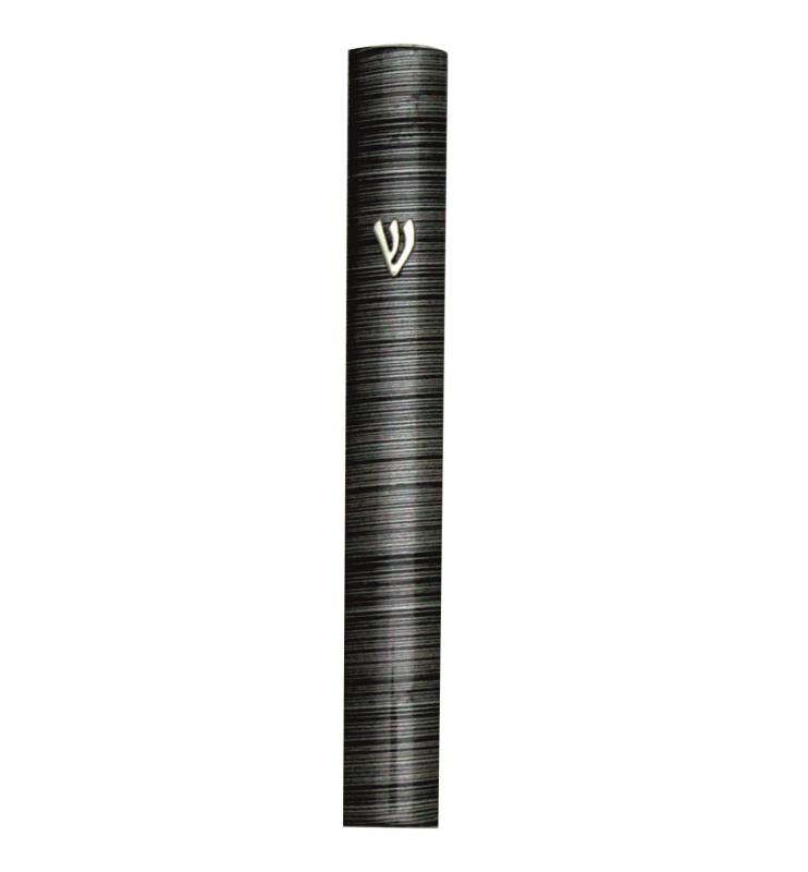 Aluminum Mezuzah 15 Cm-3d Metallic  Gray & Black Striped Design- Special Profile