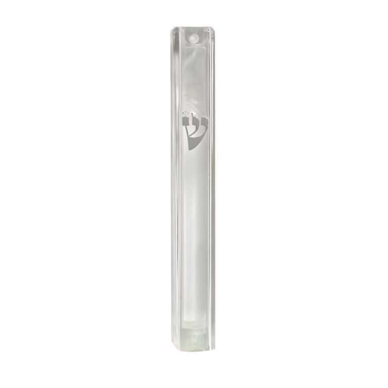 Plastic Clear Mezuzah with Rubber Cork 20 cm- with Silver Shin