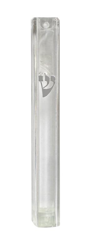 Plastic Transparent Mezuzah With Rubber Cork 20 Cm-  With Silver Shin