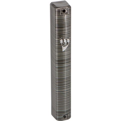 Plastic Mezuzah 12 Cm-3d Metallic Gray Striped Design - Matte