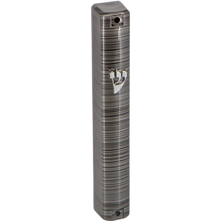 Plastic Mezuzah 12 Cm-3d Metallic Gray Striped Design - Matte