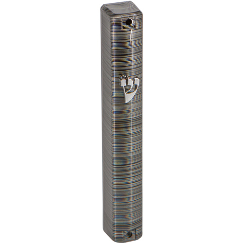 Plastic Mezuzah 12 Cm-3d Metallic Gray Striped Design