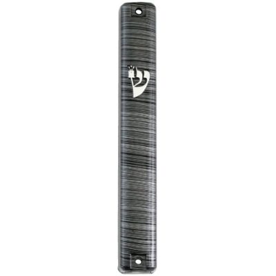 Plastic Mezuzah with Rubber Cork 15 cm - 3d Metallic Gray Striped Design - Matte