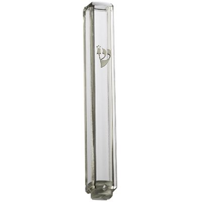 Plastic Clear Mezuzah with Rubber Cork 12 cm- with Silver Shin - Without Holes