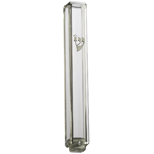 Plastic Transparent Mezuzah With Rubber Cork 12 Cm- With Silver Shin - Without Holes