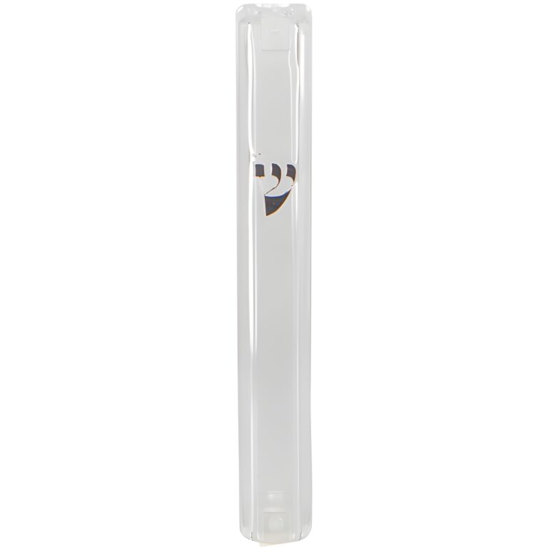 Clear Plastic Mezuzah with Rubber Cork 12 cm- with Silver Shin