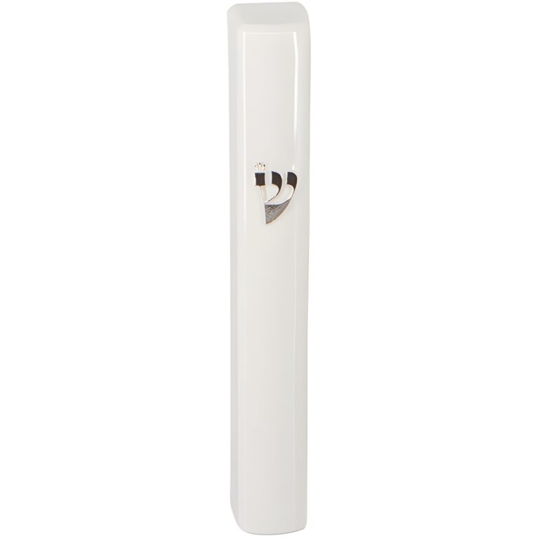 Plastic Mezuzah with Rubber Cork 12 cm- White with Silver Shin - Without Holes