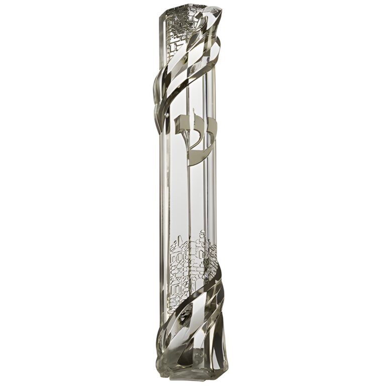 Plastic Clear Mezuzah with Rubber Cork 12 cm - "Jerusalem" with Silver Shin