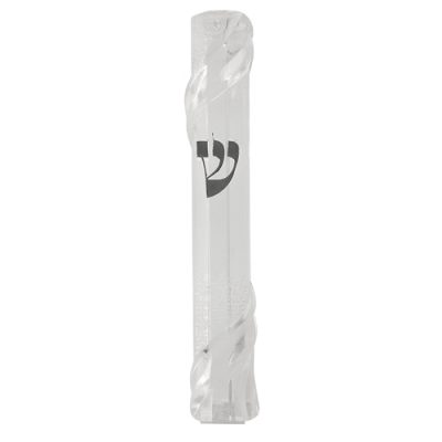 Plastic Clear Mezuzah with Rubber Cork 15 cm - "Jerusalem" - Silver