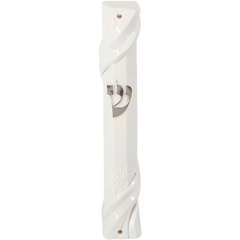 Plastic White Mezuzah 12cm with Rubber Cork - Silver