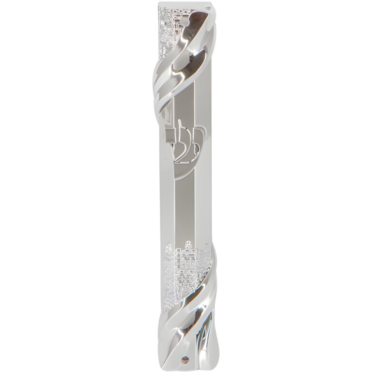 Plastic Mezuzah with Rubber Cork 12 cm- Jerusalem Theme in Silver
