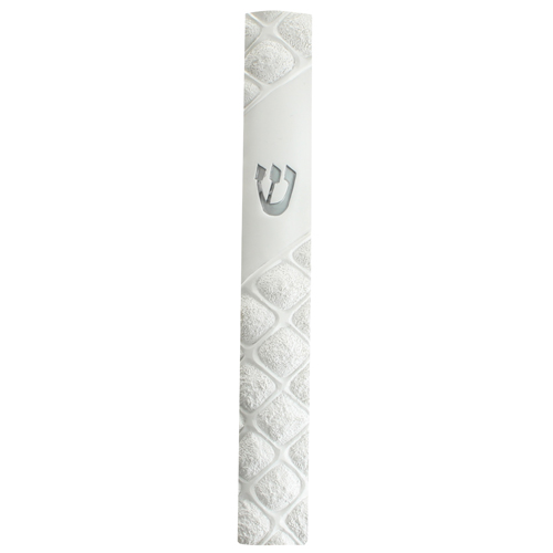 White Polyresin Mezuzah 15 Cm- "diamonds" Design With Silicon Cork