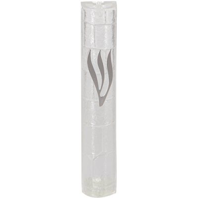 Plastic Clear Mezuzah with Rubber Cork 12 cm- "the Kotel" with Silver Shin