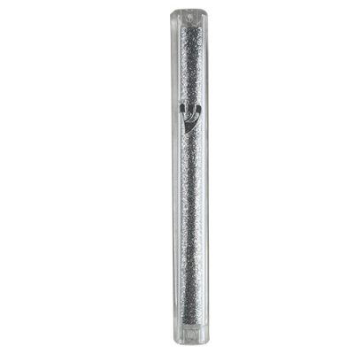 Plastic Glitter Clear Mezuzah with Rubber Cork 15 cm- with Silver Shin