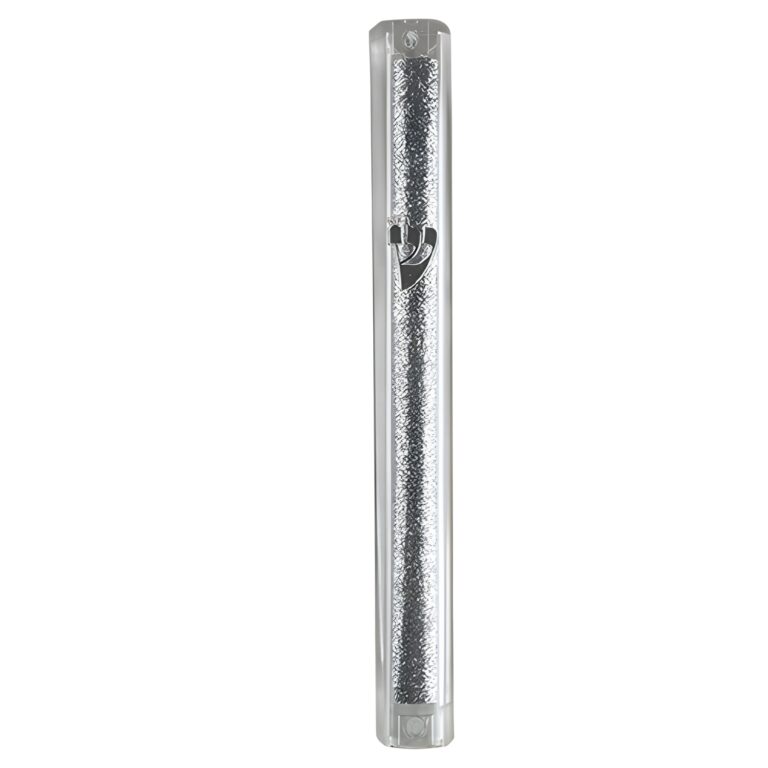 Plastic Glitter Clear Mezuzah with Rubber Cork 15 cm- with Silver Shin