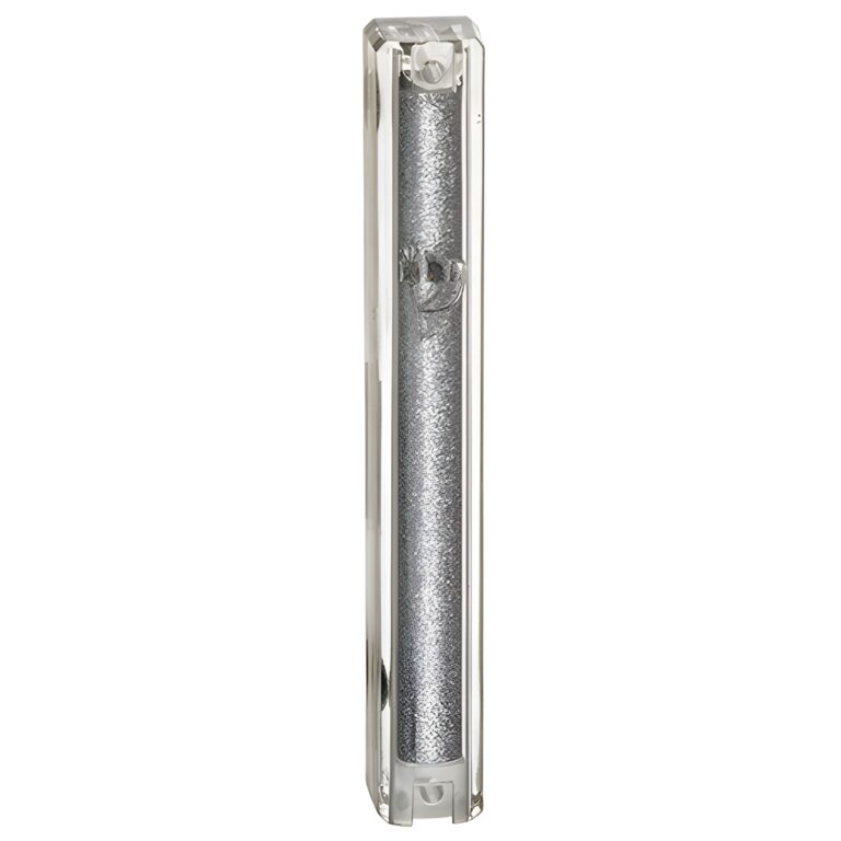 Plastic Glitter Clear Mezuzah with Rubber Cork 12 cm- with Silver Shin