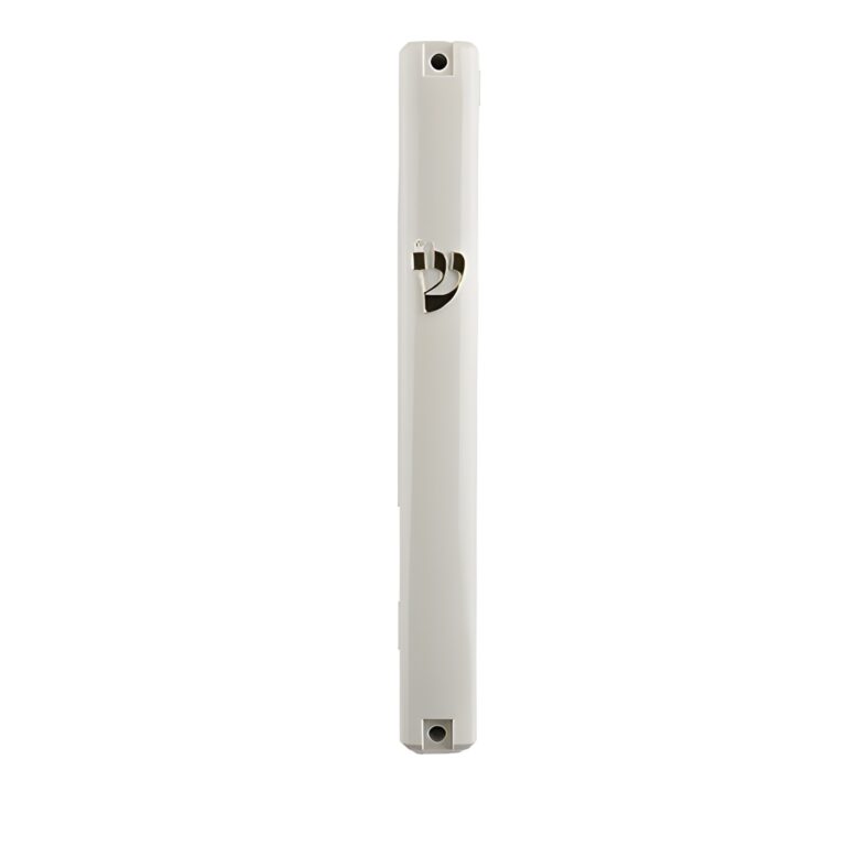 Plastic Mezuzah with Rubber Cork 15 cm- White with Gold Shin