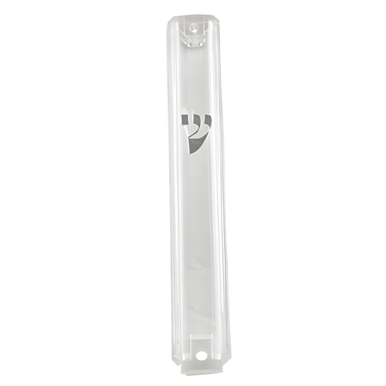 Clear Plastic Mezuzah With Rubber Cork 10 Cm- With Silver Shin