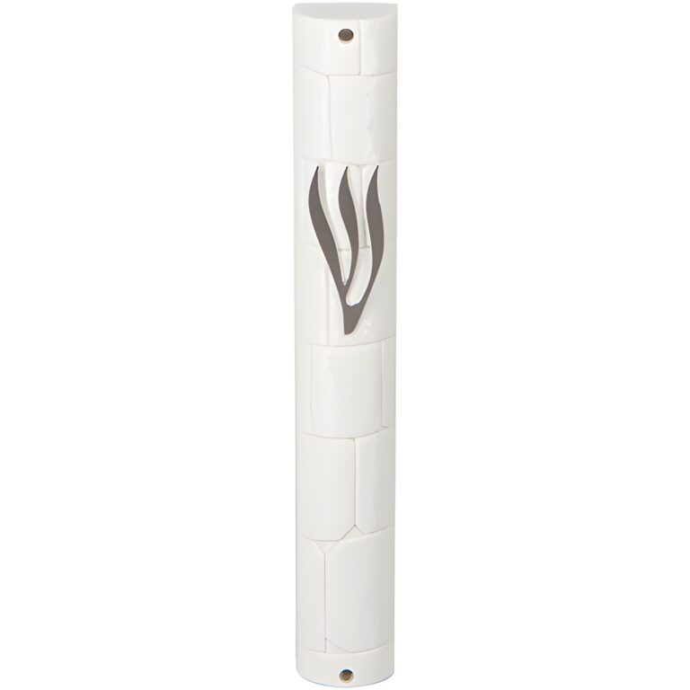 Plastic Mezuzah with Rubber Cork 15 cm- "the Kotel" White with Silver Shin