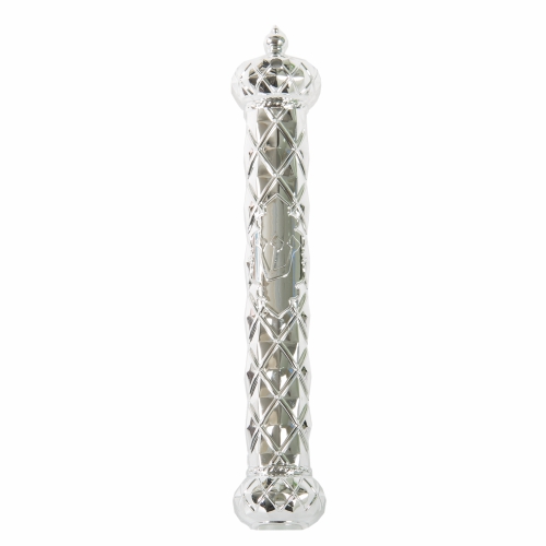 Plastic Silver Mezuzah With Rubber Cork 15 Cm-  "crown And Diamond"