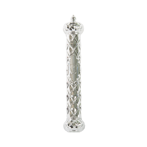 Plastic Silver Mezuzah With Rubber Cork 12 Cm-  "crown And Diamond"