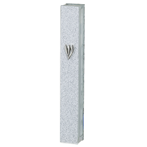 Glitter Glass Mezuzah With Silicon Cork 12 Cm - With Silver "shin"