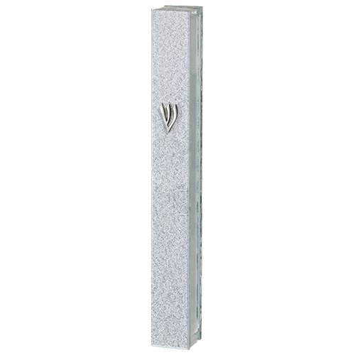 Glitter Glass Mezuzah With Silicon Cork 15 Cm - With Silver "shin"