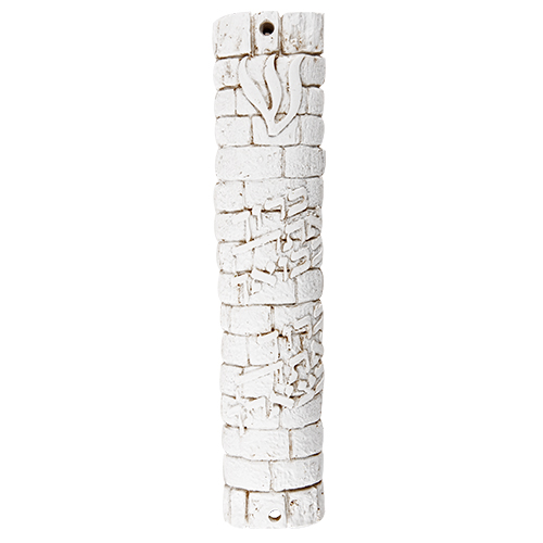 Polyresin Stone-like Mezuzah 20 Cm -  White "welcome" With Silicon Cork