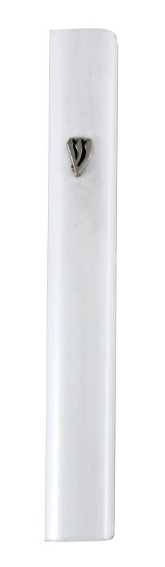 White Aluminum Mezuzah 15cm-with Silver Shin
