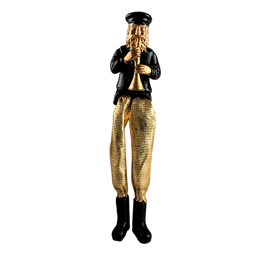 Black Polyresin Sitting Hassidic Figurine With Golden Cloth Legs 18 Cm- Clarinet Player