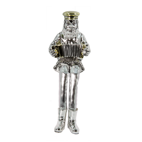 Silvered Polyresin Hassidic Figurine With Cloth Legs 25 Cm-  Accordion Player