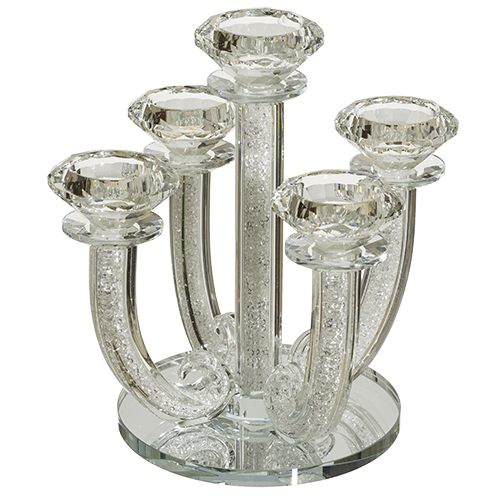 Crystal Candlesticks 5 Branch With Mirror Base 23 Cm- Stones