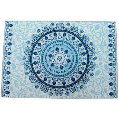 Reinforced Thick Glass Challah Tray 25x37 cm - Blue