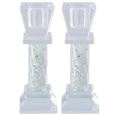 Elegant Crystal Candlesticks 11cm- with Decorative Stones