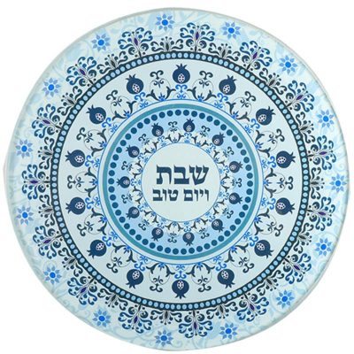 Reinforced Thick Glass Trivet 19 cm- Printed Blue Ornaments
