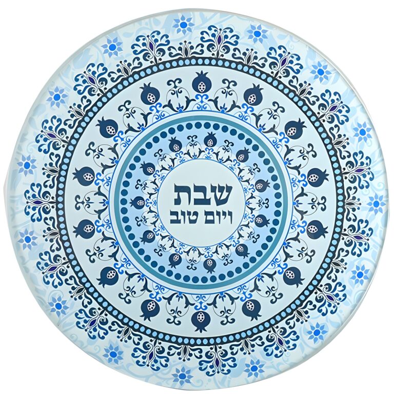 Reinforced Thick Glass Trivet 19 cm- Printed Blue Ornaments
