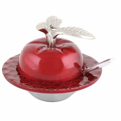Aluminum Apple Honey Dish with Spoon 9x12 cm