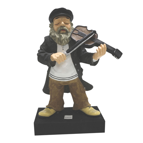 Black Polyresin Hassidic Figurine Stands On Stage - Fiddler - 48 Cm