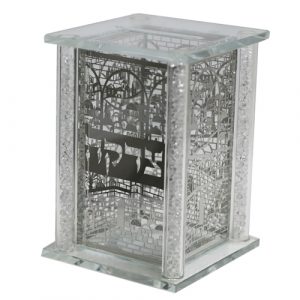 קופת צדקה מהודרת מקריסטל עם פלקטות כסף 13X9 ס"מ