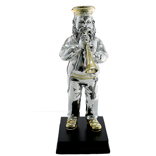 Silvered Polyresin Hassidic Figurine Stands On Stage 17 Cm - Clarinet Player